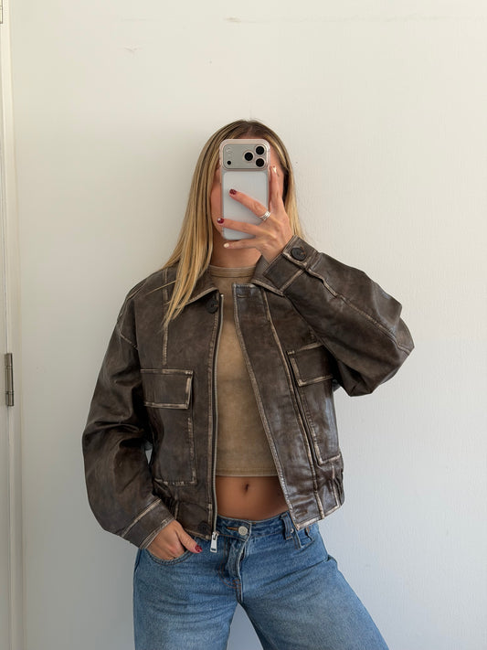Bomber Jacket Corta - Marrón