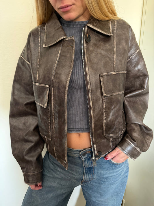 Bomber Jacket Corta - Marrón