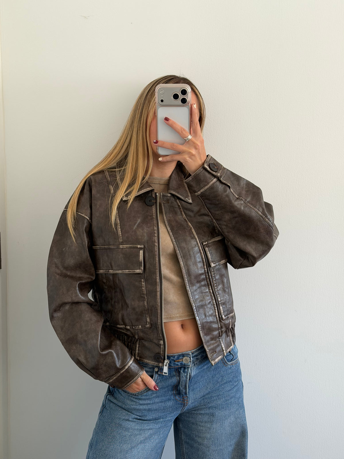 Bomber Jacket Corta - Marrón